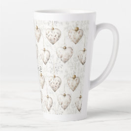 Taza De Café Latte Chic Cream Grey Hearts Ornaments  