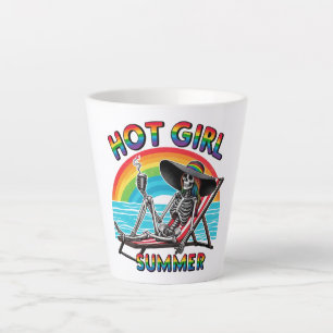 Taza De Café Latte Chica caliente Skeleton Retro Beach Design
