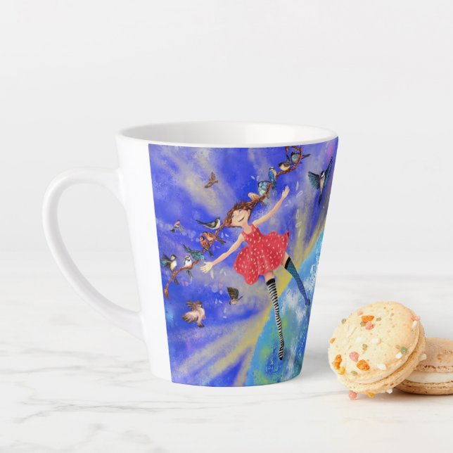 Taza De Café Latte Chica con Birds Latte Mug Spring - Pintura (In situ)