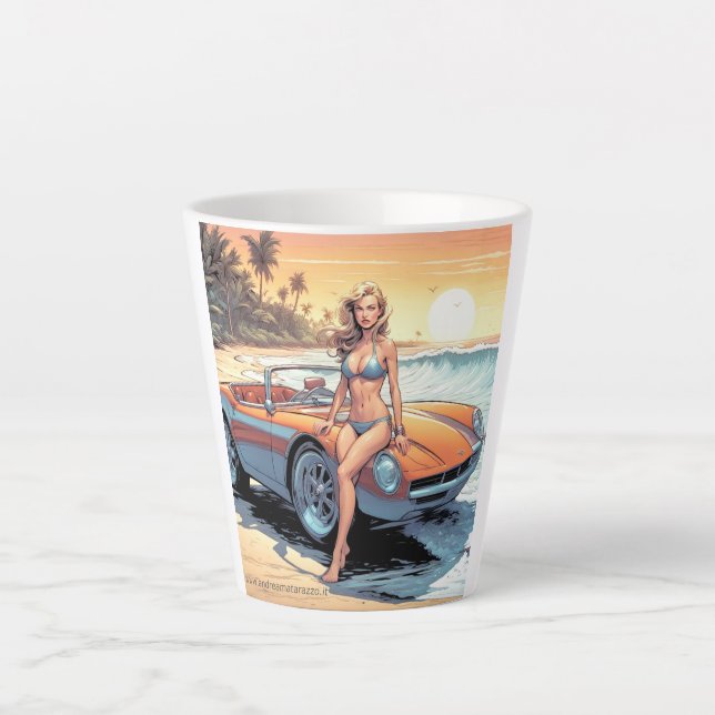 Taza De Café Latte Chica con coche deportivo (Anverso)