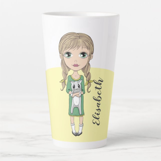 Taza De Café Latte Chica con latte latte personalizado con gato (Anverso)