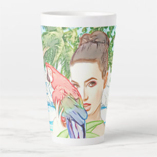 Taza De Café Latte Chica con un loro