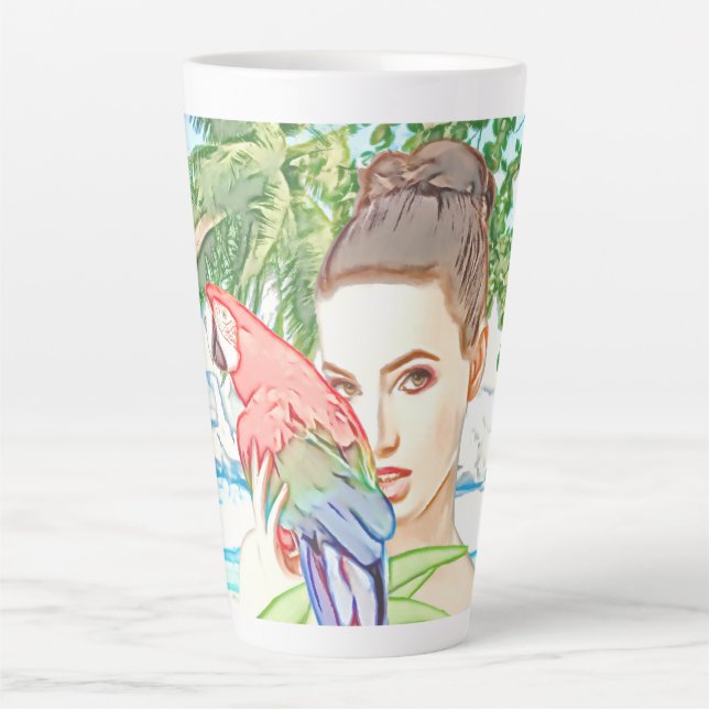 Taza De Café Latte Chica con un loro (Anverso)