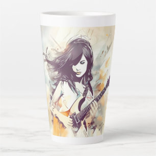 Taza De Café Latte Chica con vibraciones de música rock