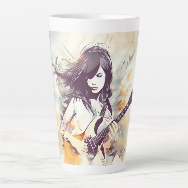 Taza De Café Latte Chica con vibraciones de música rock (Anverso)