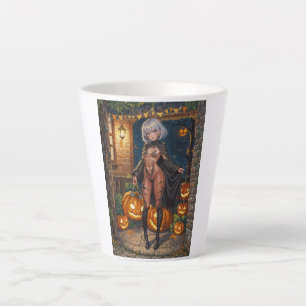 Taza De Café Latte Chica de Anime de Halloween Truco o Trato Pintura