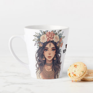 Taza De Café Latte Chica de Anime Floral Hermosa – Estética Suave Pas