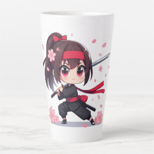Taza De Café Latte Chica de la floración guerrera de ninja
