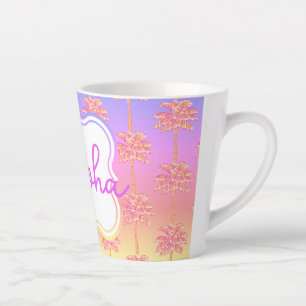 Taza De Café Latte Chica de la isla del atardecer tropical Mug de árb