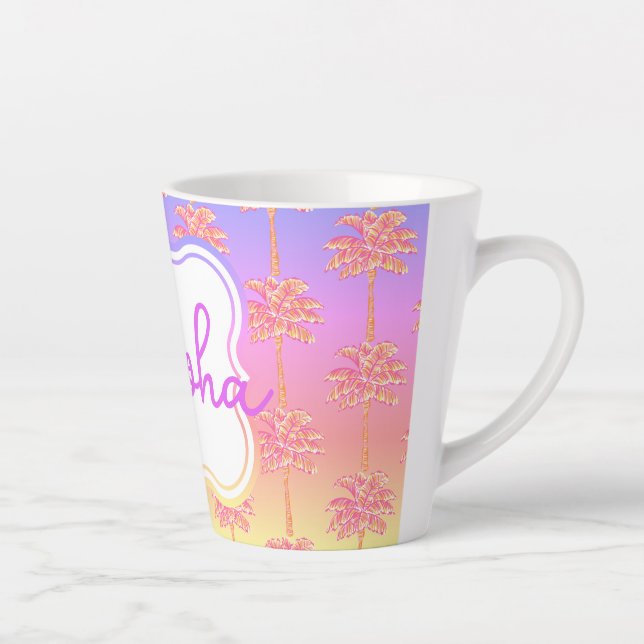 Taza De Café Latte Chica de la isla del atardecer tropical Mug de árb (Derecha)