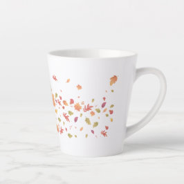 Taza De Café Latte Chica De Otoño Con Hojas Voladoras