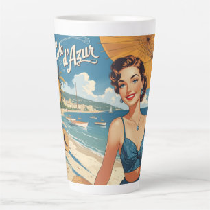 Taza De Café Latte Chica de playa de estilo vintage Cote D'Azur