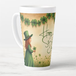 Taza De Café Latte Chica del Día de San Patricio con Shamrock