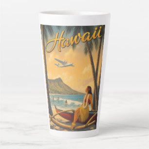 Taza De Café Latte Chica Hula Hawaiana Vintage Escape Paradisíaco Alo