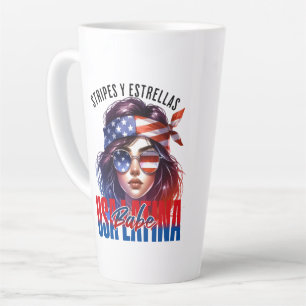 Taza De Café Latte Chica Latina  Día de la Independencia del 4 de Jul