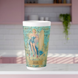 Taza De Café Latte Chica Pinup en espejo personalizado