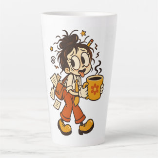 Taza De Café Latte Chica Retro Caótica de Oficina con Pegatina de Caf