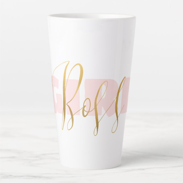 Taza De Café Latte Chica Rosa Jefe de Oro (Anverso)