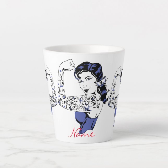 Taza De Café Latte Chica Tattoo Arma arriba Thunder_Cove (Anverso)