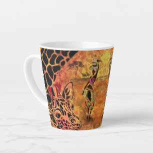 Taza De Café Latte Chica y jirafa africanos - Amigos - Dibujo de arte
