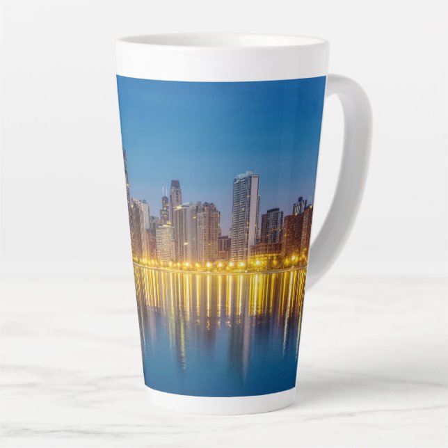 Taza De Café Latte Chicago Dawn Cityscape (Ángulo derecho)