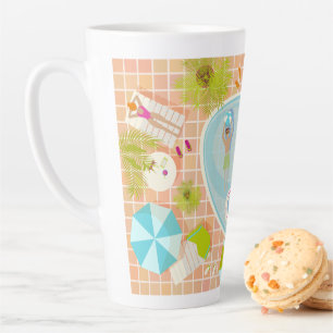 Taza De Café Latte Chicas de bikini y chicos jugando al billar