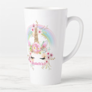 Taza De Café Latte Chicas de flores de arcoiris de Oro Rosado UNICORN