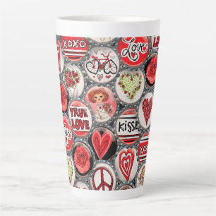 Taza De Café Latte Chicas Rosas Retro Rojo Floral Corazón  El día d