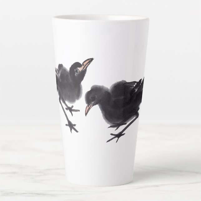 Taza De Café Latte Chinesische Tuschekunst mit Vogelmotiv (Anverso)