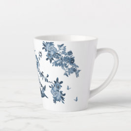 Taza De Café Latte Chinoiserie azul blanco Floral estilo Monograma