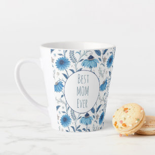 Taza De Café Latte Chinoiserie Blue Echinacea Pattern