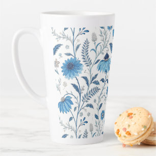Taza De Café Latte Chinoiserie Blue Echinacea Pattern