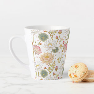 Taza De Café Latte Chinoiserie Elegant Lotus Flowers Gold Pink