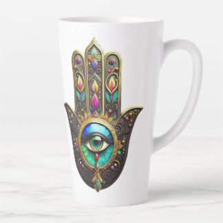 Taza De Café Latte Chocolate Gold Hamsa w/ Rainbow Color Third Eye