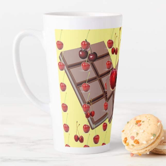 Taza De Café Latte Choolate y cerezas con amarillo (In situ)