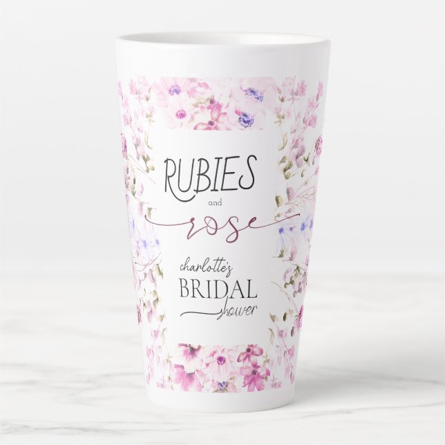 Taza De Café Latte Chorro de Novia Personalizado con Acuarela Rosa Ru (Anverso)