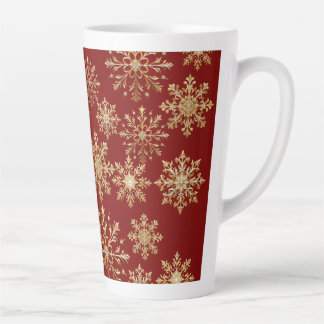 Taza De Café Latte Christams Gold y copo de nieve rojo