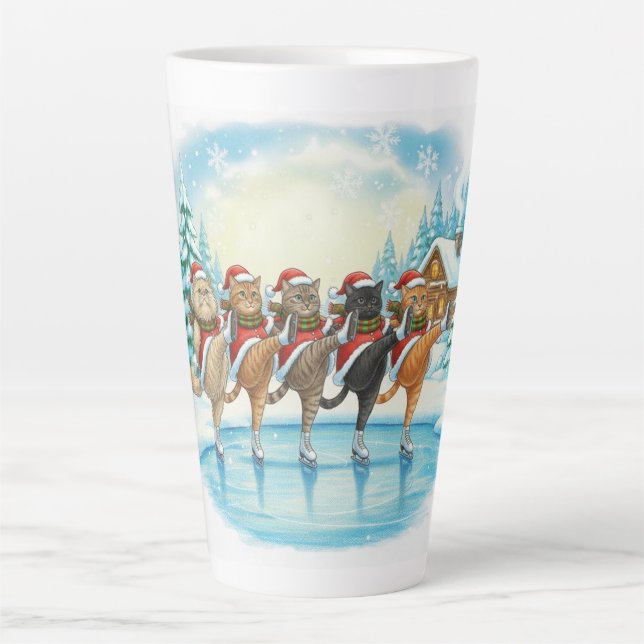Taza De Café Latte Christmas Cat Skaters, Latte Mug (Anverso)