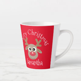 Taza De Café Latte Christmas Cute Reindeer Cartoon Red