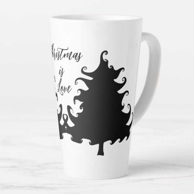 Taza De Café Latte Christmas is Love Black Tree Saying (Ángulo derecho)