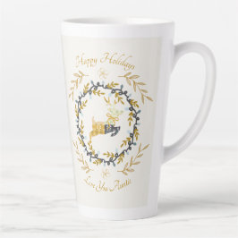 Taza De Café Latte Christmastime Deer with Wreath Yellow Cream