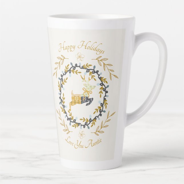 Taza De Café Latte Christmastime Deer with Wreath Yellow Cream (Derecha)