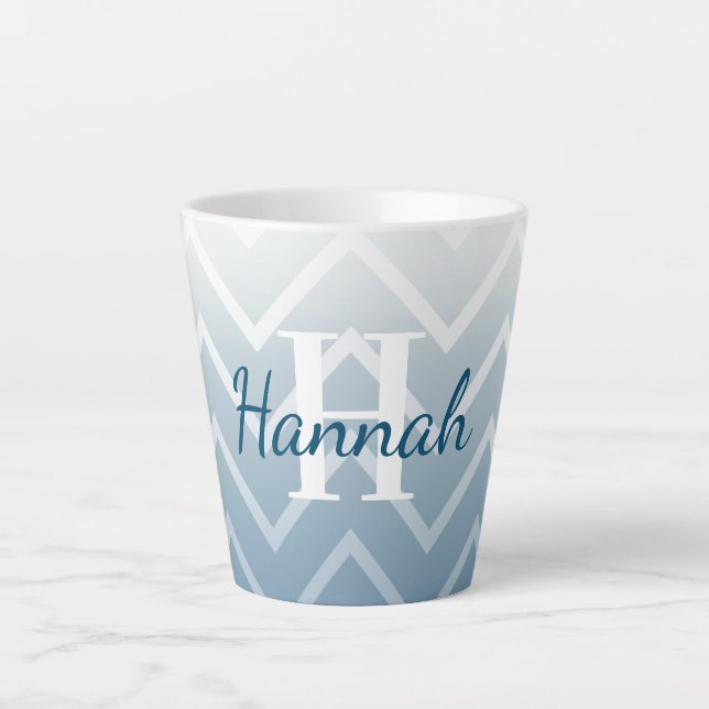 Taza De Café Latte Cielo azul chevron blanco (Anverso)