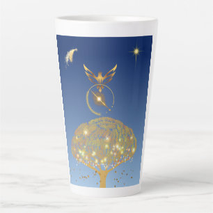 Taza De Café Latte Cielo azul: estrellas, un pájaro y su árbol dorado
