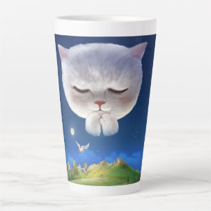Taza De Café Latte Cielo nocturno soñado con gato
