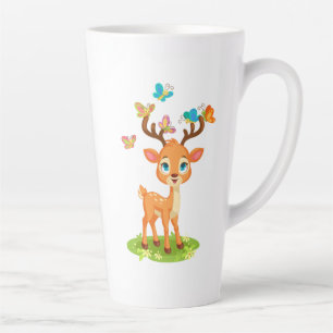 Taza De Café Latte Ciervo Bebé Adorable con Mariposas-47568