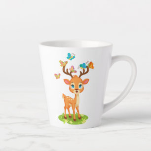 Taza De Café Latte Ciervo Bebé Adorable con Mariposas-47568