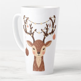Taza De Café Latte Ciervo de Navidad acogedor con adornos y luces