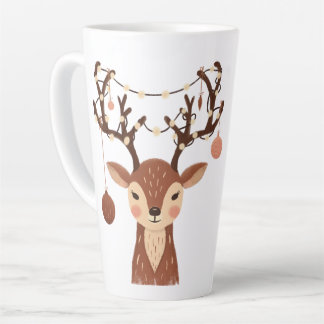 Taza De Café Latte Ciervo de Navidad acogedor con adornos y luces