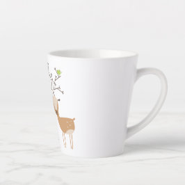 Taza De Café Latte Ciervo de Navidad con Pájaros